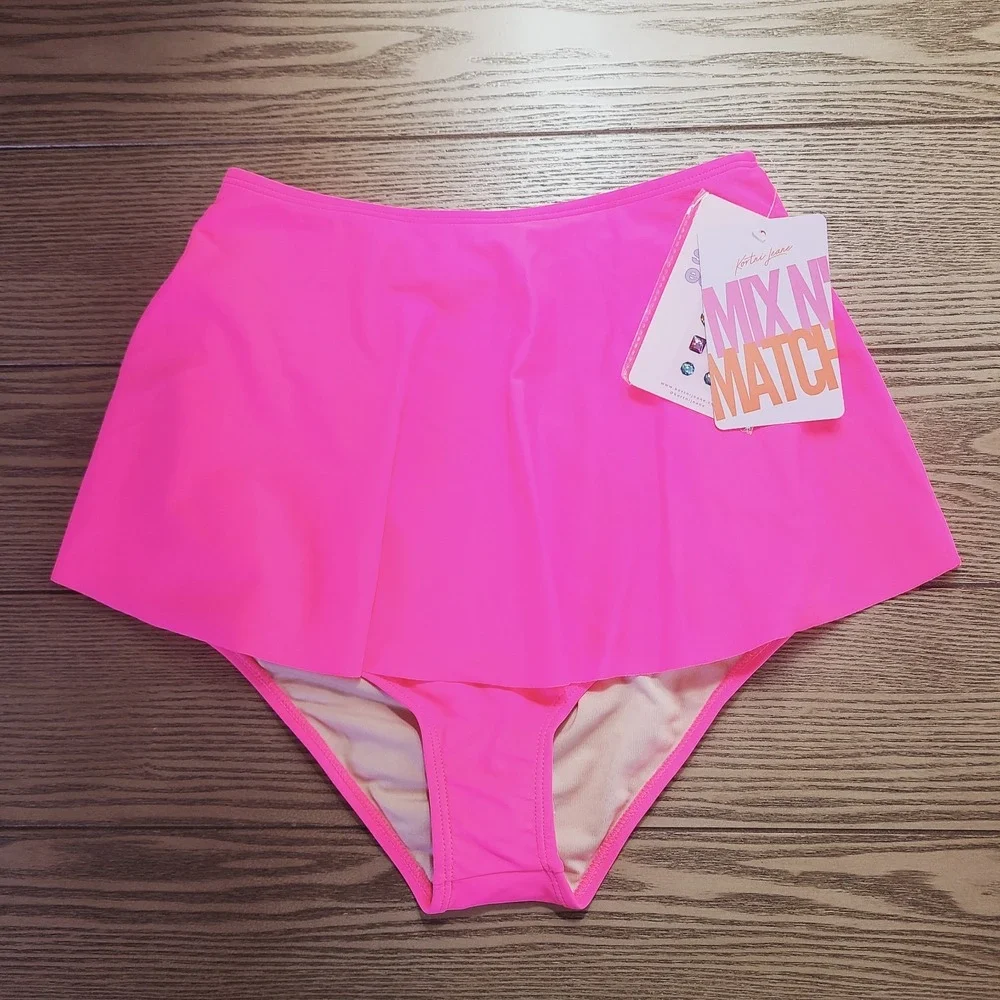 NEW Kortni Jeane‎ Skirted Swim Bottom Bright Pink Girls 12/13 Modest Y2K Beach